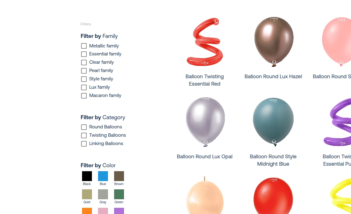 Captura del proyecto LUMA BALLOONS - PRODUCTOS Y COMUNIDAD PARA DECORACIÓN CON GLOBOS - PRODUCTOS & EXPERIENCIAS por Capa 6