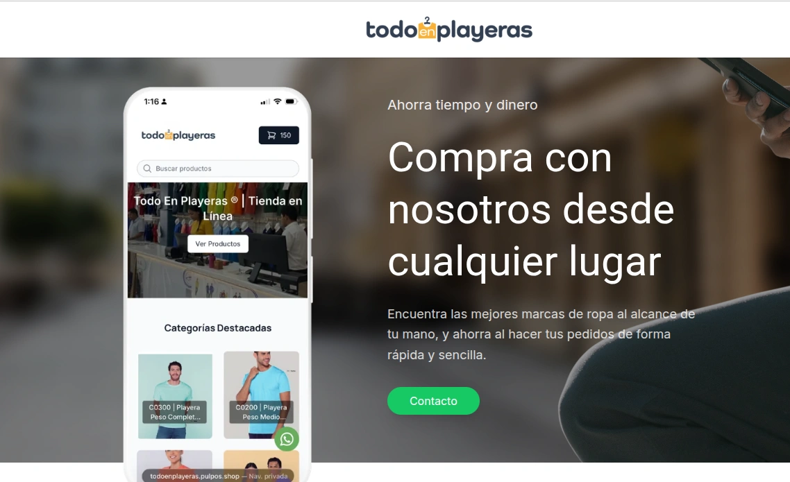 Captura del proyecto TODO EN PLAYERAS - TIENDA DE PLAYERAS Y PRENDAS PERSONALIZADAS - TIENDA ONLINE & PRODUCTOS por Capa 6